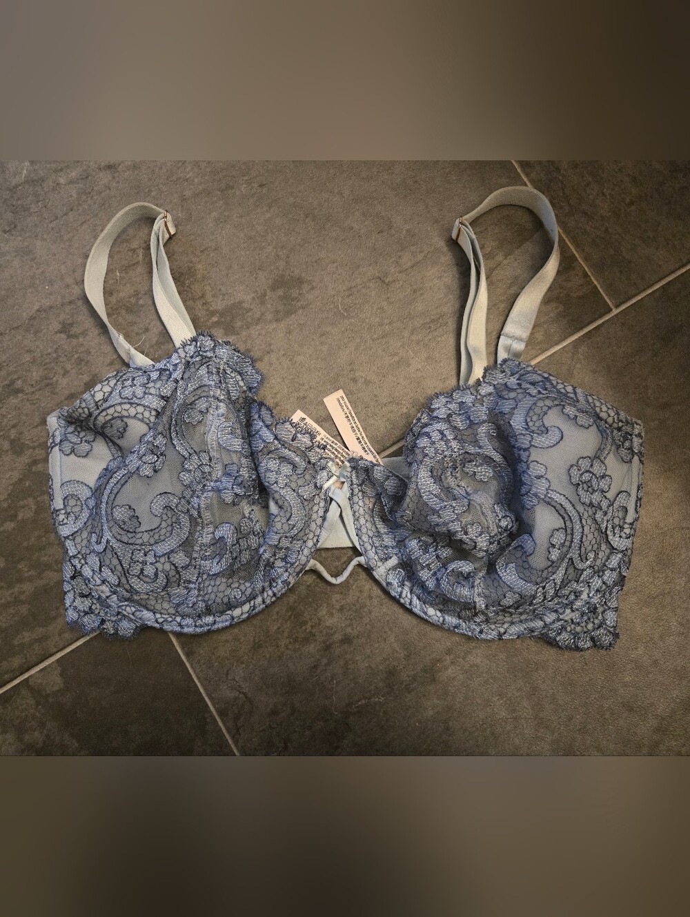 Light Blue & Navy Lace Victoria Secret Underwire Paddless Push Up Bra -Intimates